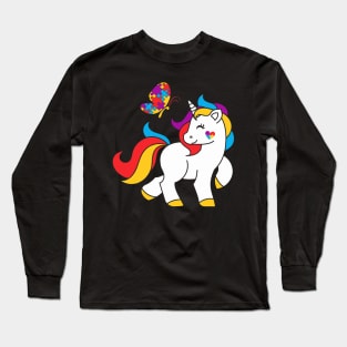 Autism Awareness Unicorn Butterfly Autism Puzzle Long Sleeve T-Shirt